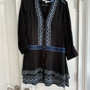 Veronica Beard Black Dress with Blue Embroidery